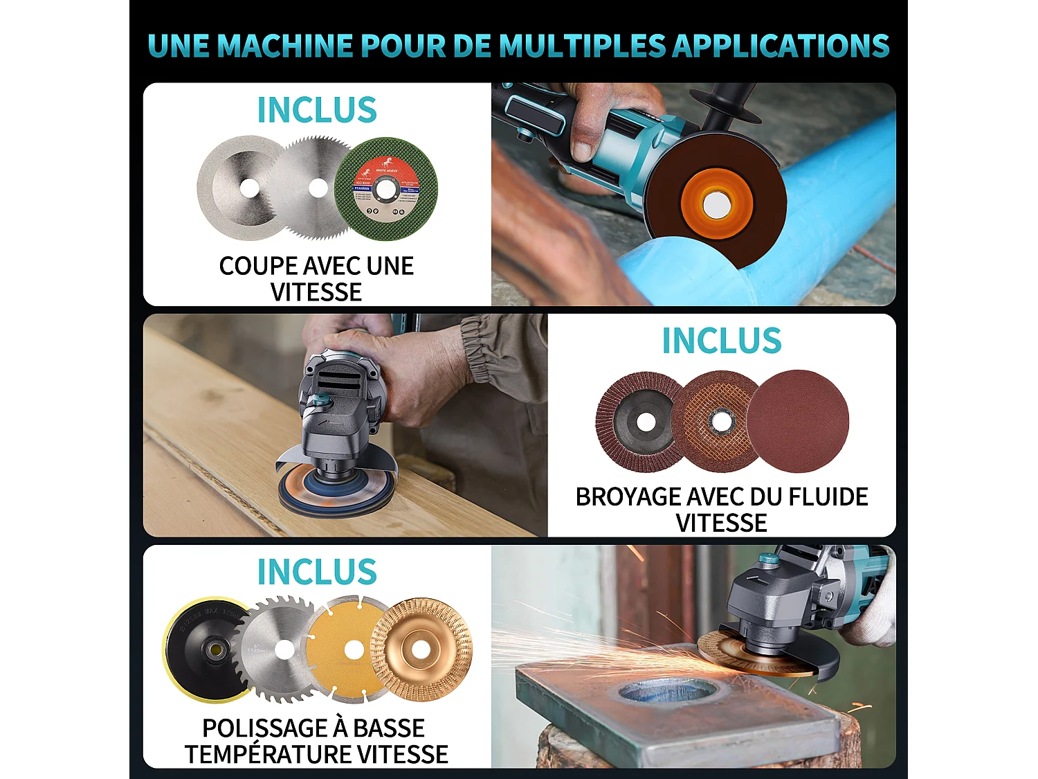 Meuleuse d'Angle Sans Fil 125mm - 2 Batteries 21V 4.0Ah - Moteur Brushless 9000 tr/min - 6 Niveaux Réglables