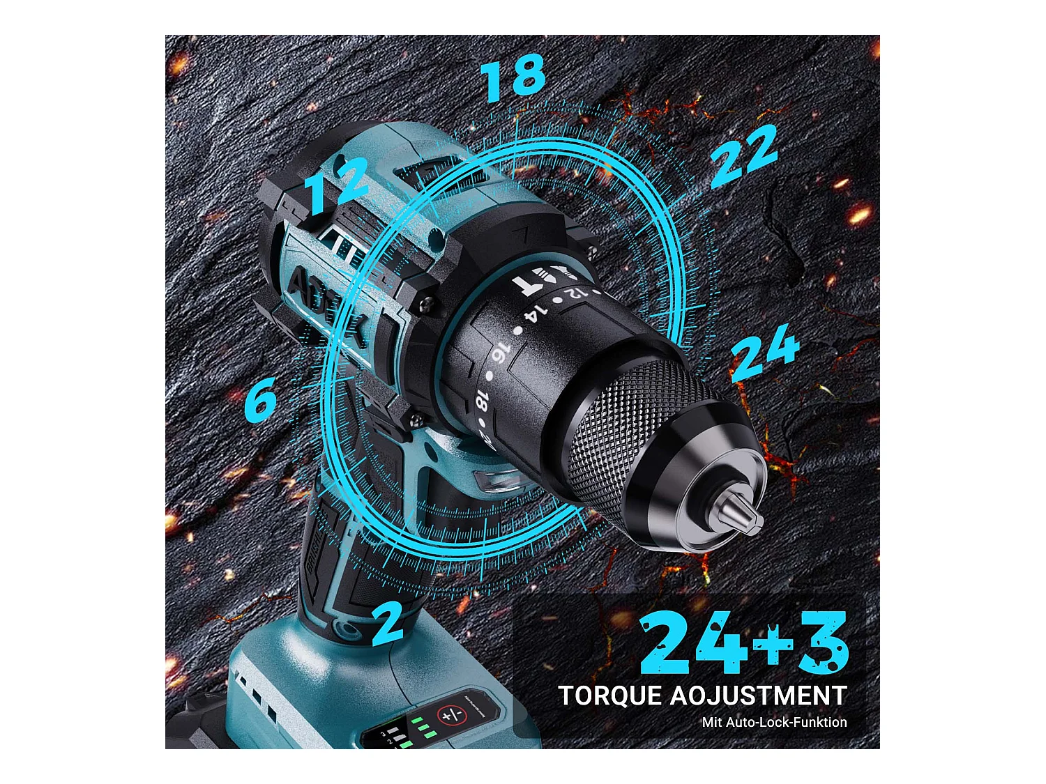 Furadeira e parafusadeira 350W 21V 24+3 modos - 3 velocidades ajustáveis - Furadeira portátil - Azul (2 baterias)