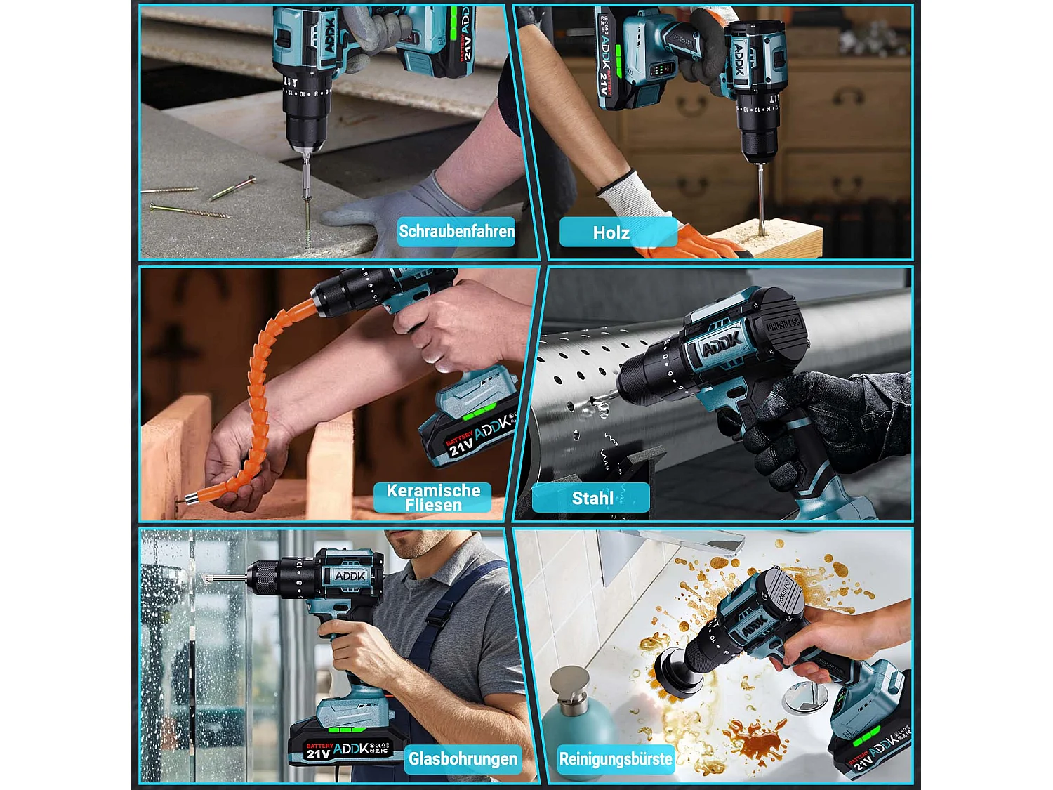 Perceuse Visseuse 350W 21V Mode 24+3 - 3 Vitesses Réglables - Perceuse Portable - Bleu (2 Batteries)