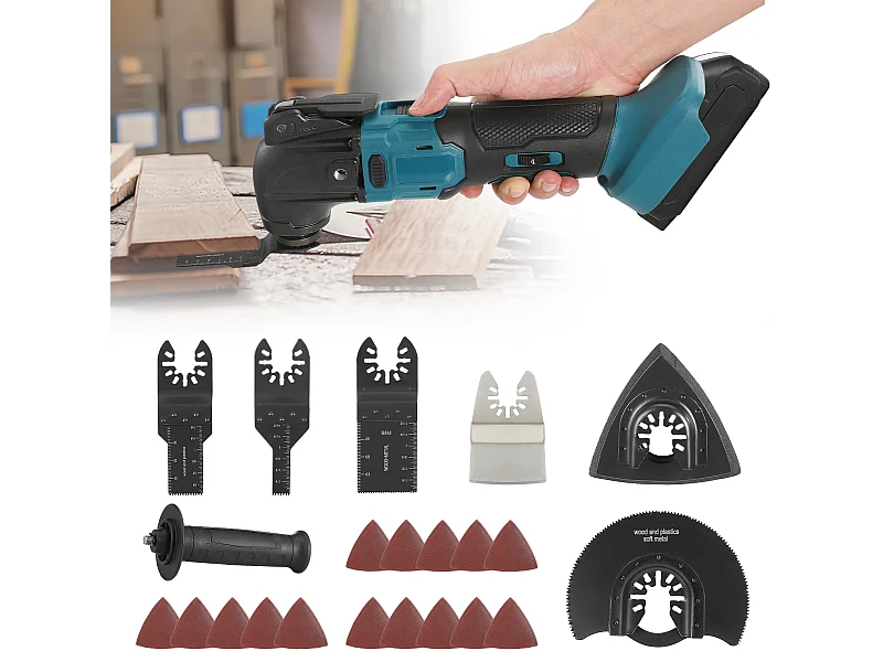 Multiferramenta sem fio Makita 18 V - 6 velocidades ajustáveis - Motor sem escovas + 23 acessórios (pilhas não incluídas)