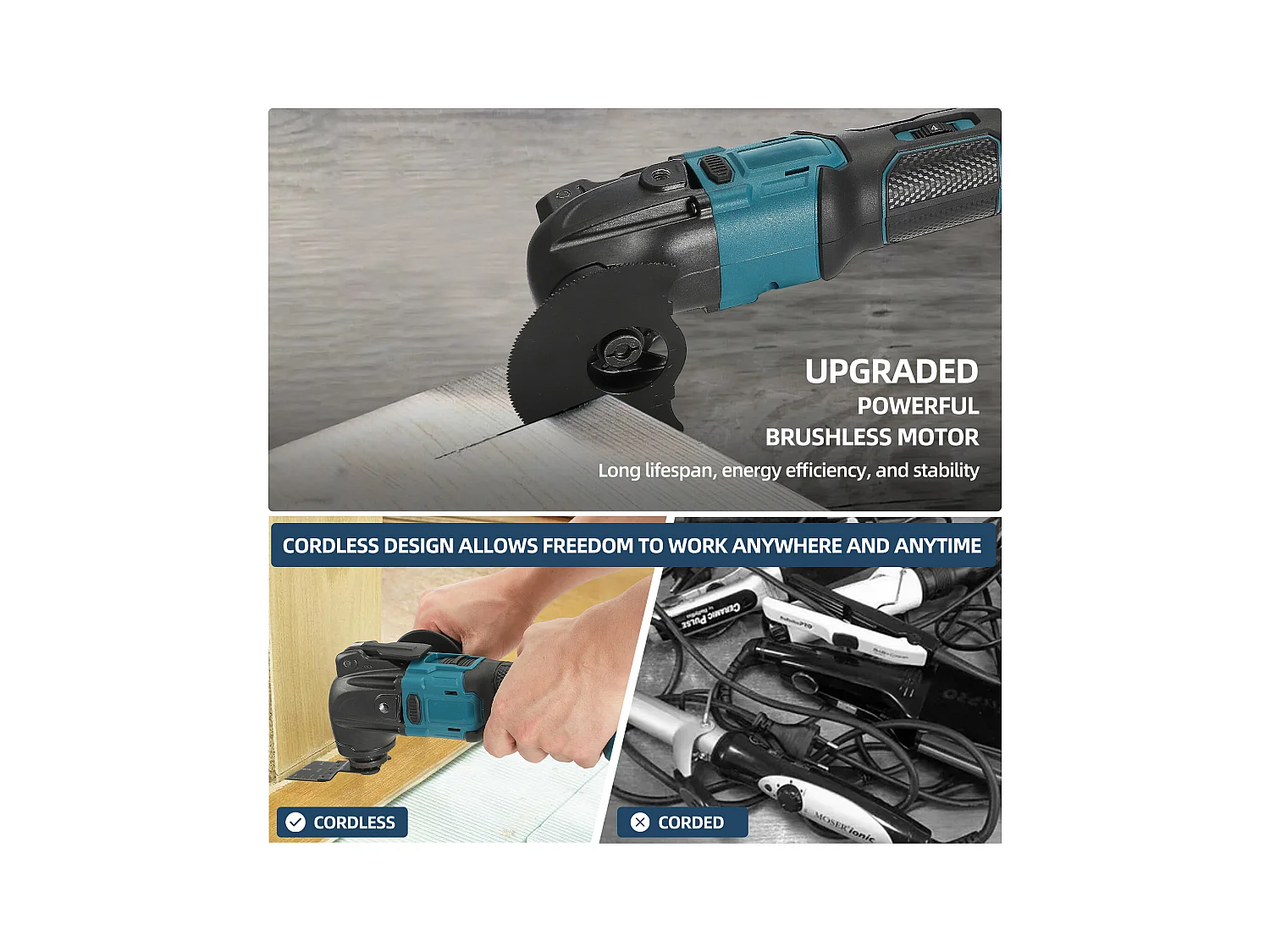 Multiferramenta sem fio Makita 18 V - 6 velocidades ajustáveis - Motor sem escovas + 23 acessórios (pilhas não incluídas)