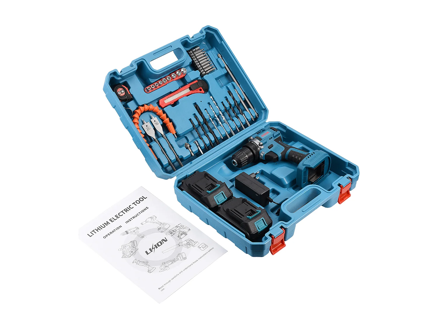 Trapano avvitatore a batteria da 21 V - 2 batterie al litio da 1500 mAh - 25+1 impostazioni di coppia - 2 velocità - 37 accessori + scatola in PP