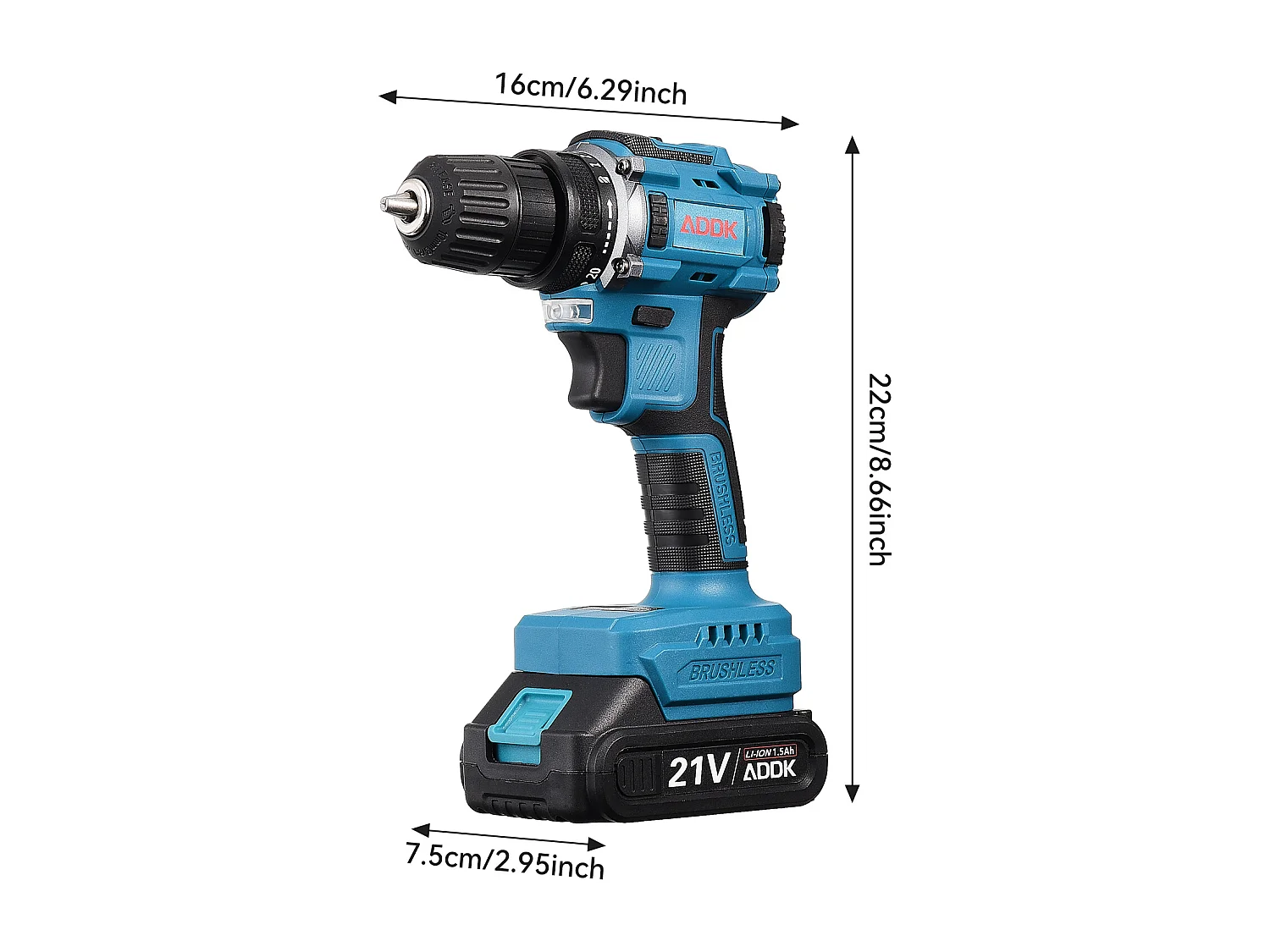 21V accuboormachine - 2 x 1500mAh lithiumbatterijen - 25+1 koppelinstellingen - 2 snelheden - 37 accessoires + PP-doos