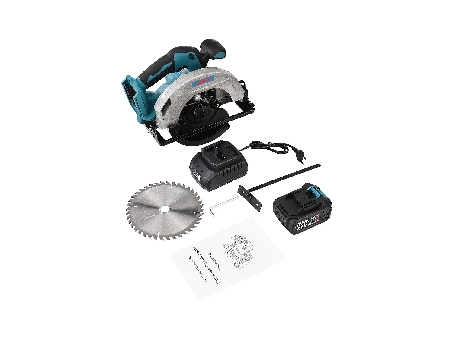 Serra circular sem fio 21 V - Motor sem escovas - 1 bateria de 3,0 Ah + carregador - Lâmina de Ø180 mm, profundidade de corte de 56 mm