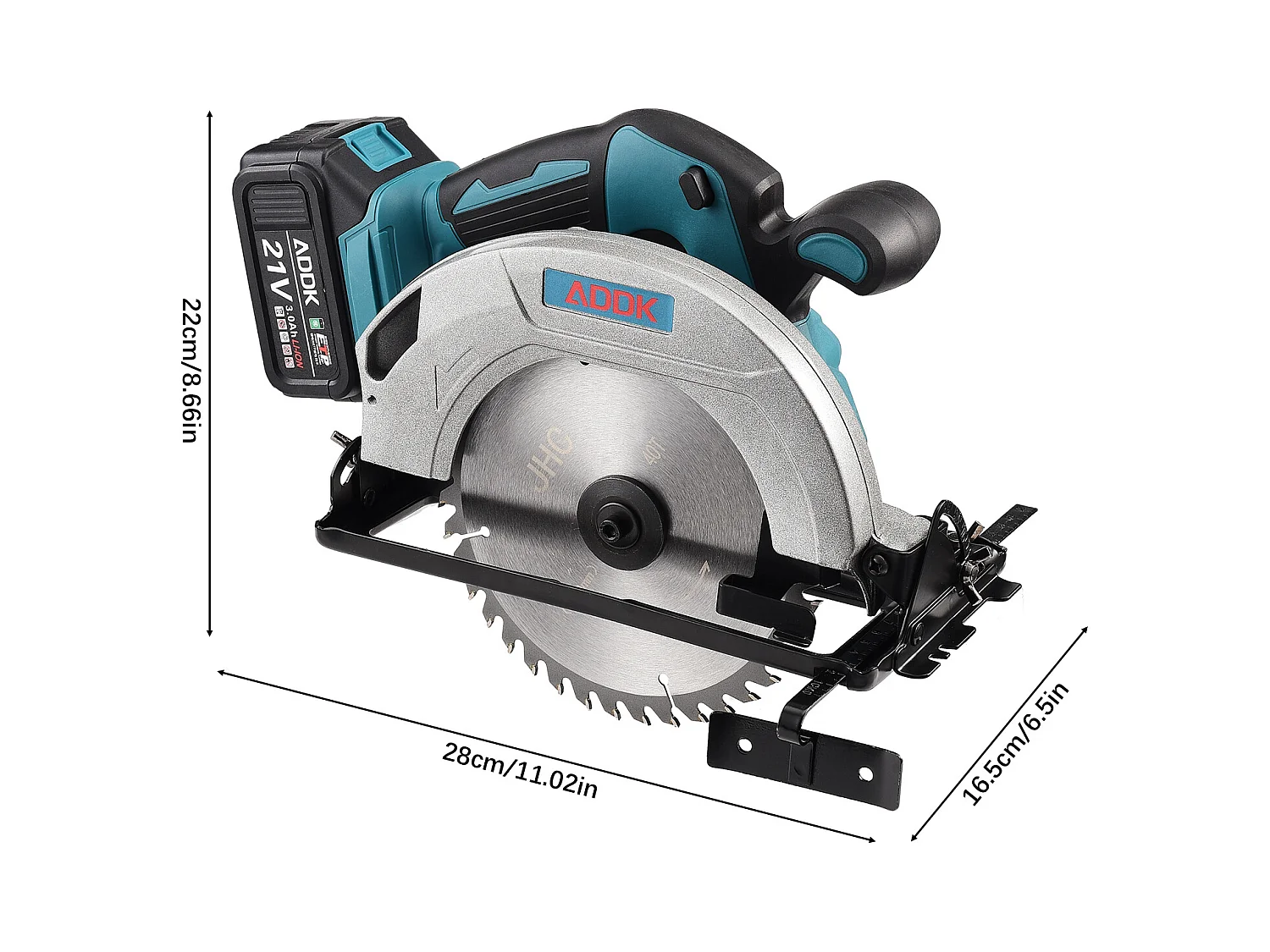Serra circular sem fio 21 V - Motor sem escovas - 1 bateria de 3,0 Ah + carregador - Lâmina de Ø180 mm, profundidade de corte de 56 mm
