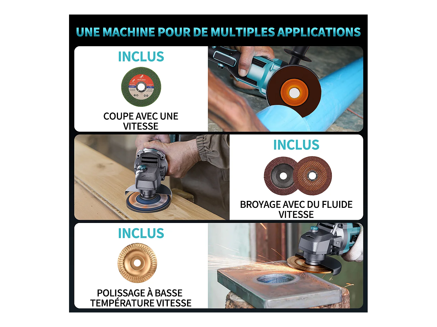 Esmerilhadeira angular sem fio de 125 mm - 1 bateria de 21 V e 4,0 Ah - Motor sem escovas de 9000 rpm - 6 níveis ajustáveis + 9 acessórios