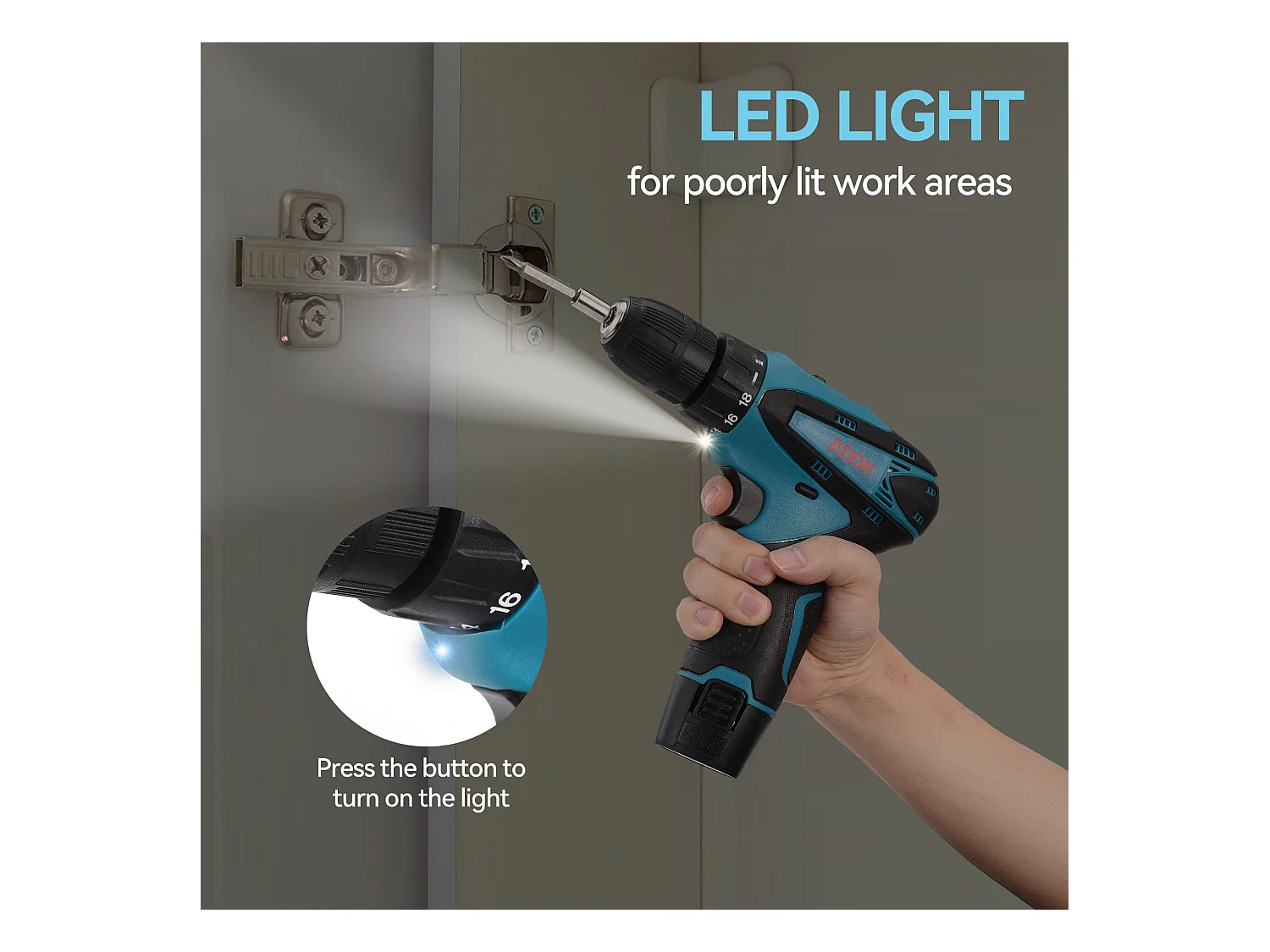 Furadeira/Parafusadeira sem fio 12V com luz LED - 2 baterias de 1,5 Ah - 30 acessórios - Motor escovado - Azul