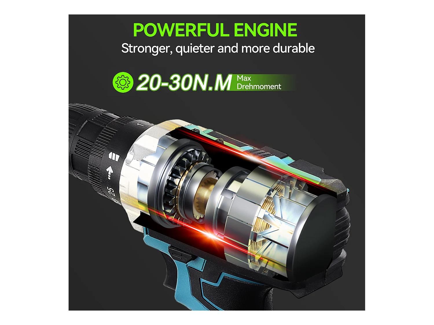 Furadeira/Parafusadeira sem fio 21V com luz LED - 2 baterias de 1,5 Ah - 37 acessórios - Motor escovado - Azul