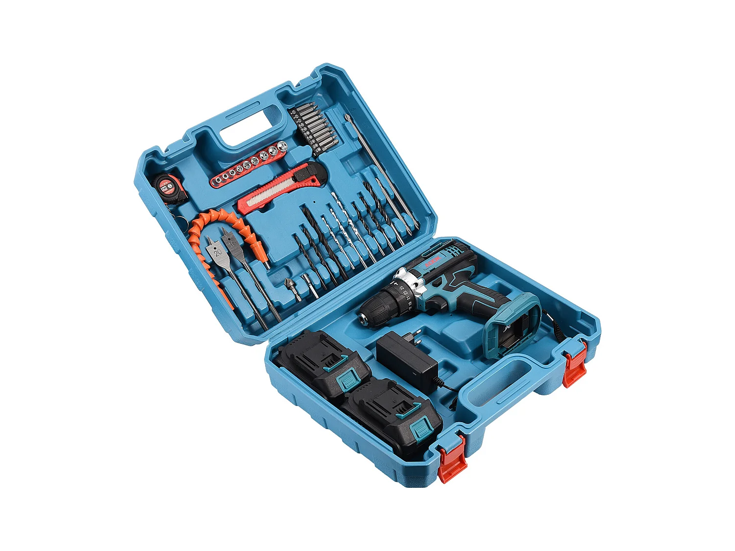 Furadeira sem fio de 21 V - 2 baterias de lítio de 2000 mAh - 25 + 1 configurações de torque - 37 acessórios + caixa PP