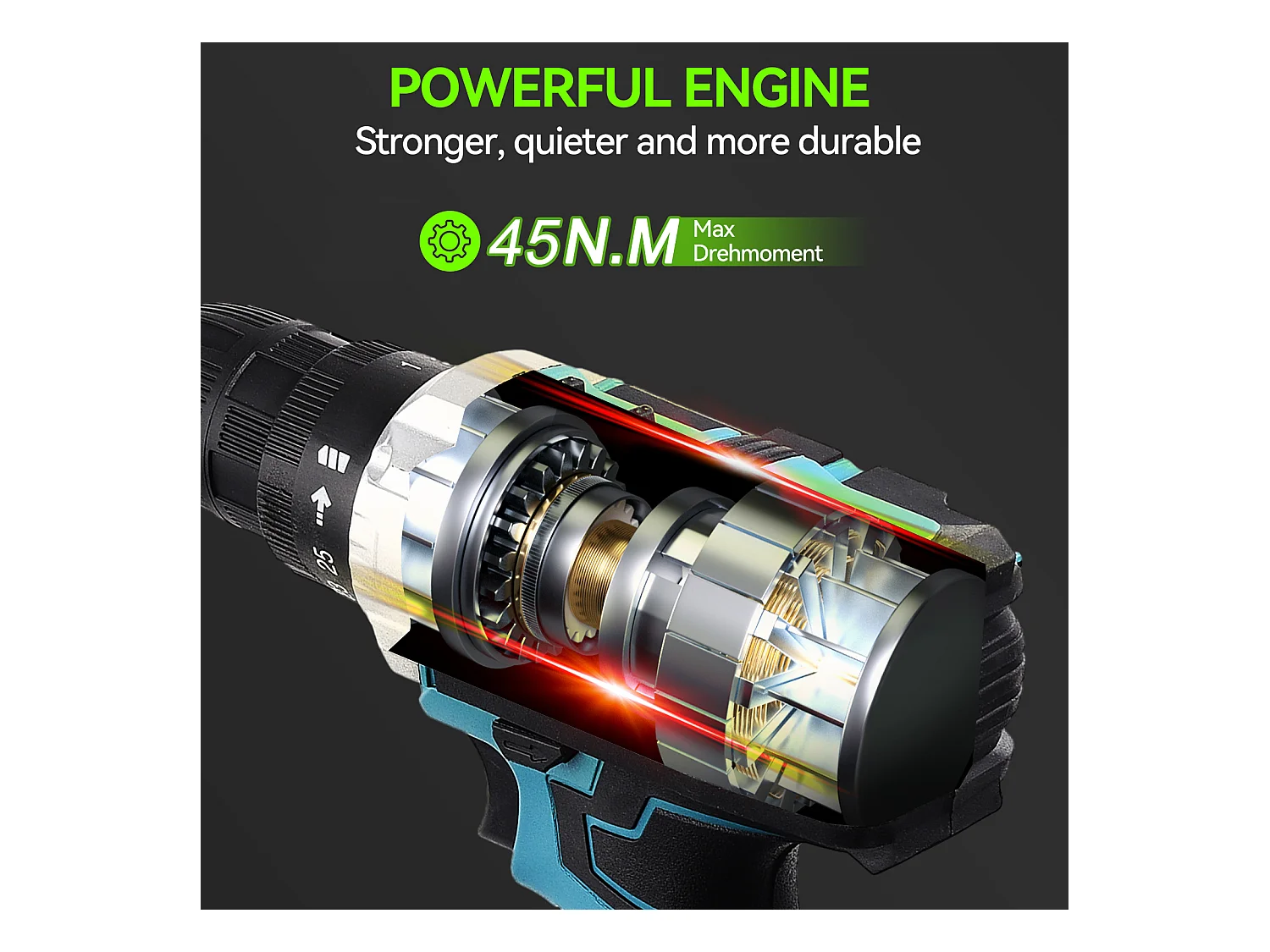 Furadeira sem fio de 21 V - 2 baterias de lítio de 2000 mAh - 25 + 1 configurações de torque - 37 acessórios + caixa PP