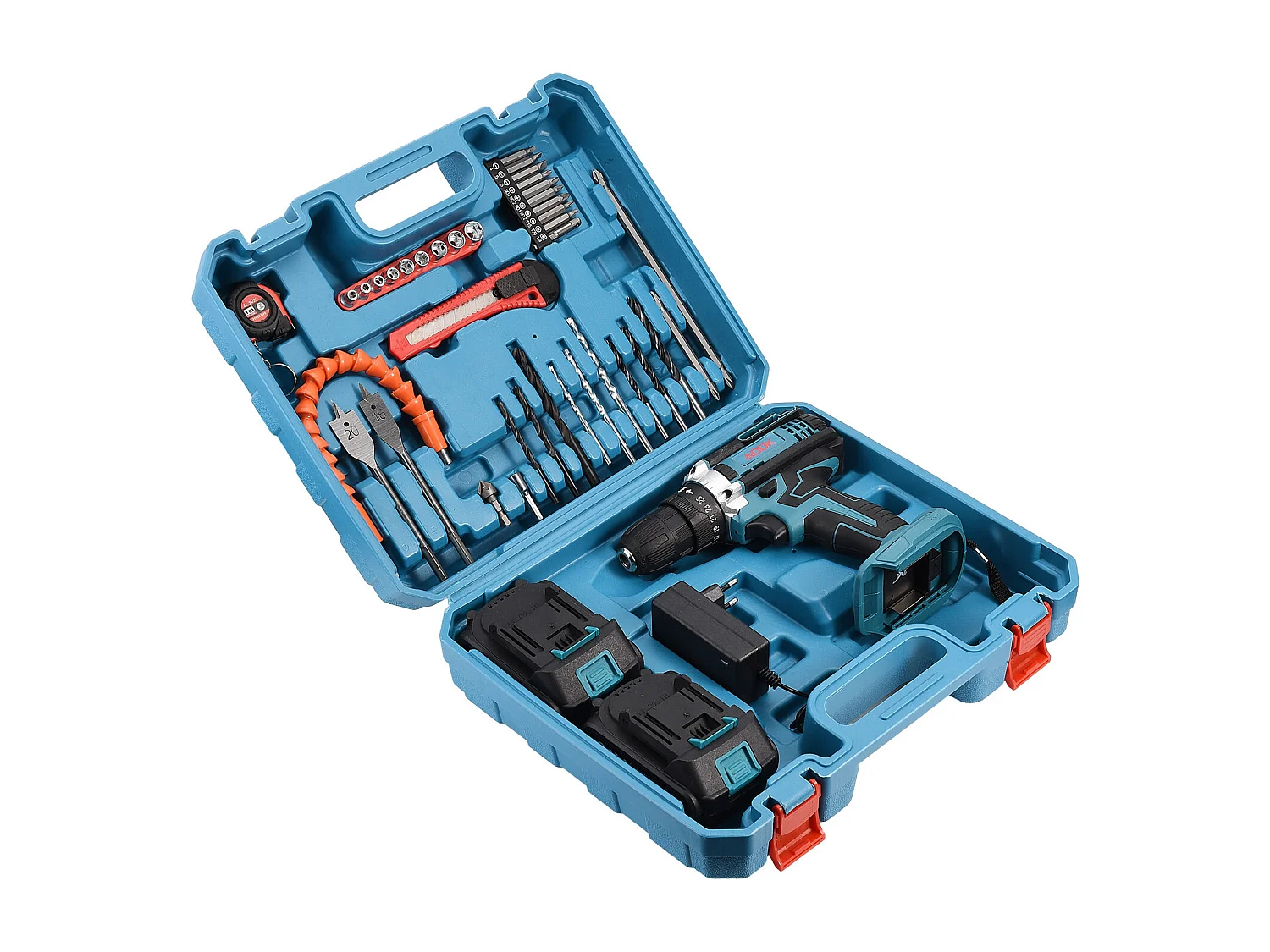 21 V Akku-Bohrschrauber – 2 x 2000 mAh Lithium-Akkus – 25+1 Drehmomenteinstellungen – 37 Zubehörteile + PP-Box