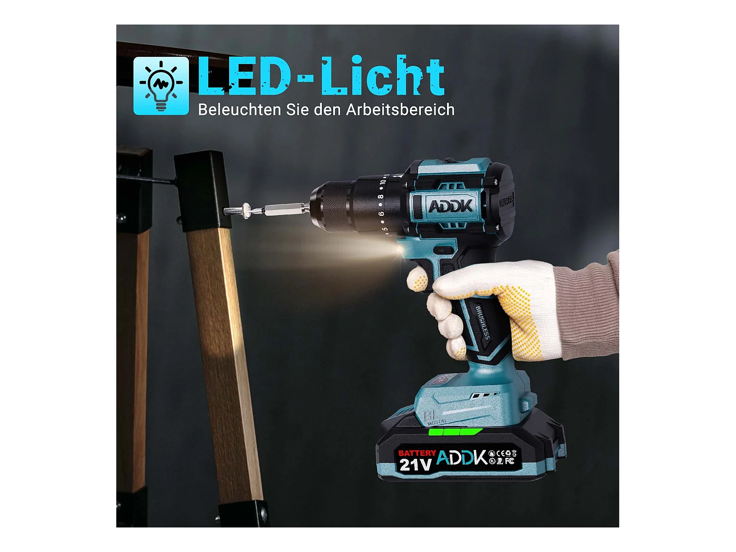 Furadeira e parafusadeira 350W 21V 24+3 modos - 3 velocidades ajustáveis - Furadeira portátil - Azul (1 bateria)