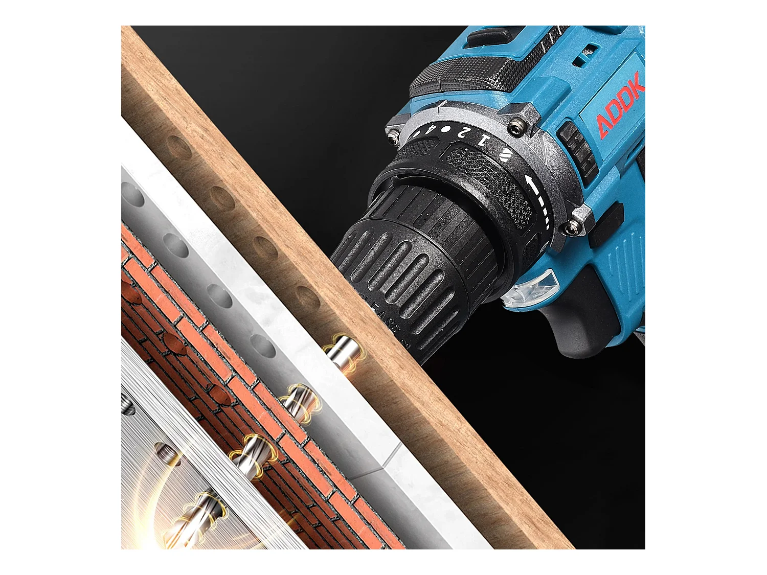 Furadeira sem fio 21V - 2 baterias de lítio de 1500mAh - 25+1 configurações de torque - 37 acessórios + caixa PP