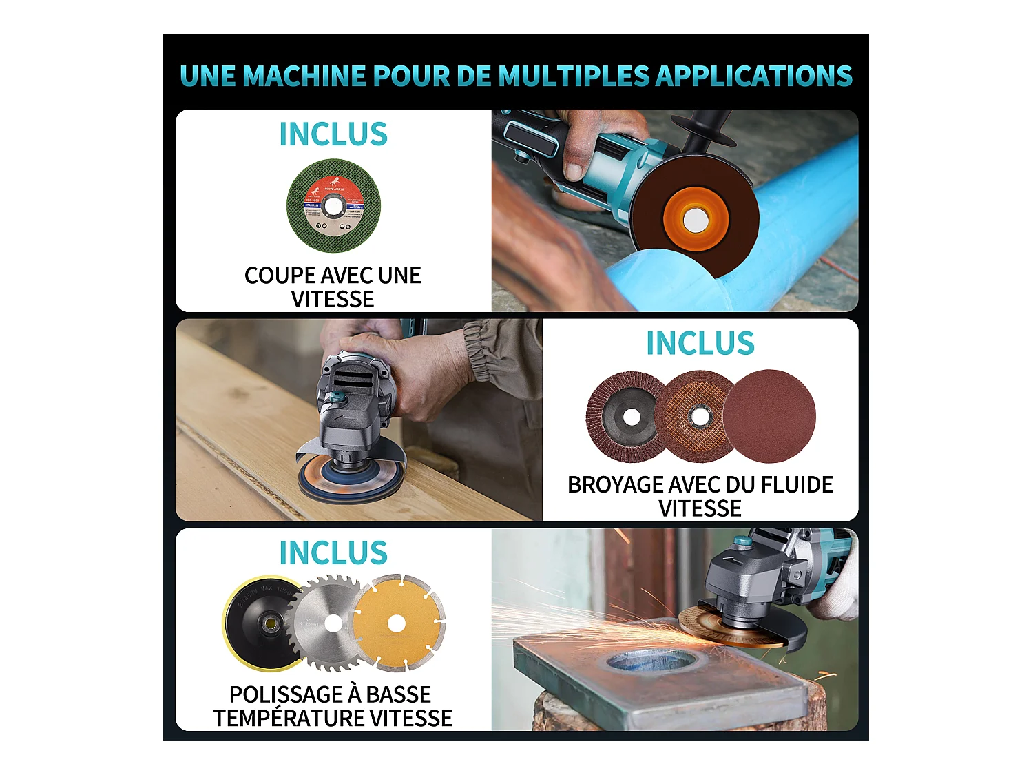 Esmerilhadeira angular sem fio de 125 mm - 2 baterias de 21 V e 4,0 Ah - Motor sem escovas de 9000 rpm - 6 níveis ajustáveis + 13 acessórios