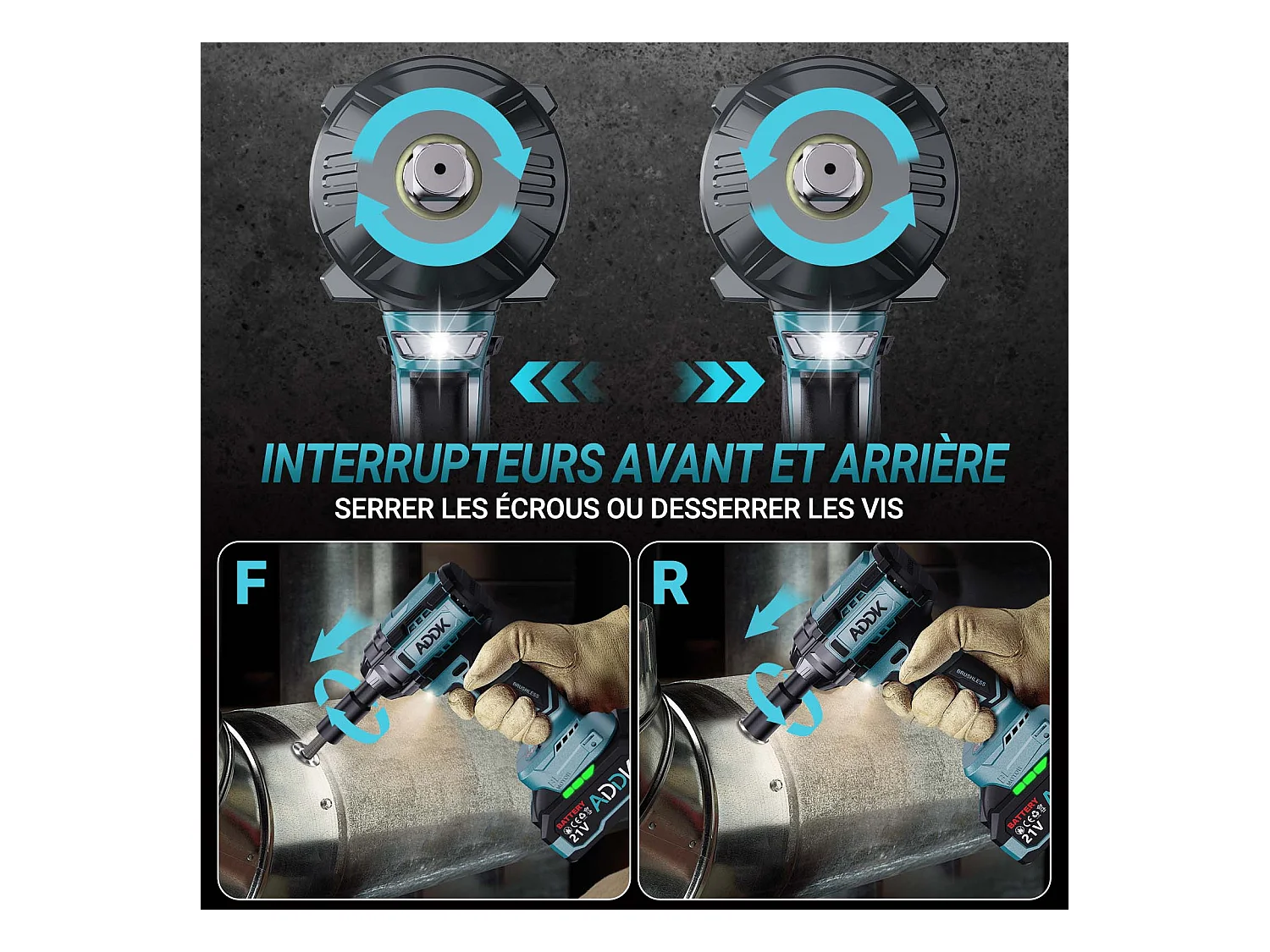 Chave de impacto sem fio e sem escova de 21 V - 1000 Nm - 2 baterias de 2,1 Ah - 6 velocidades - 12 acessórios