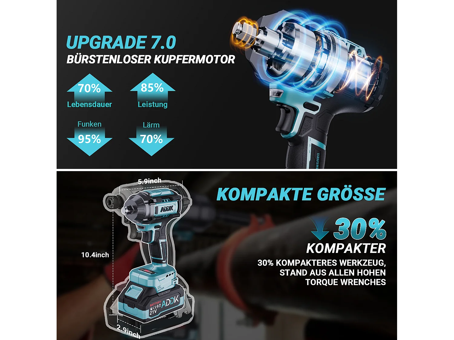 Clé à Chocs Sans Fil 21V Brushless - 1000Nm - 2 Batteries 2.1Ah - 6 Vitesses - 12 Accessoires