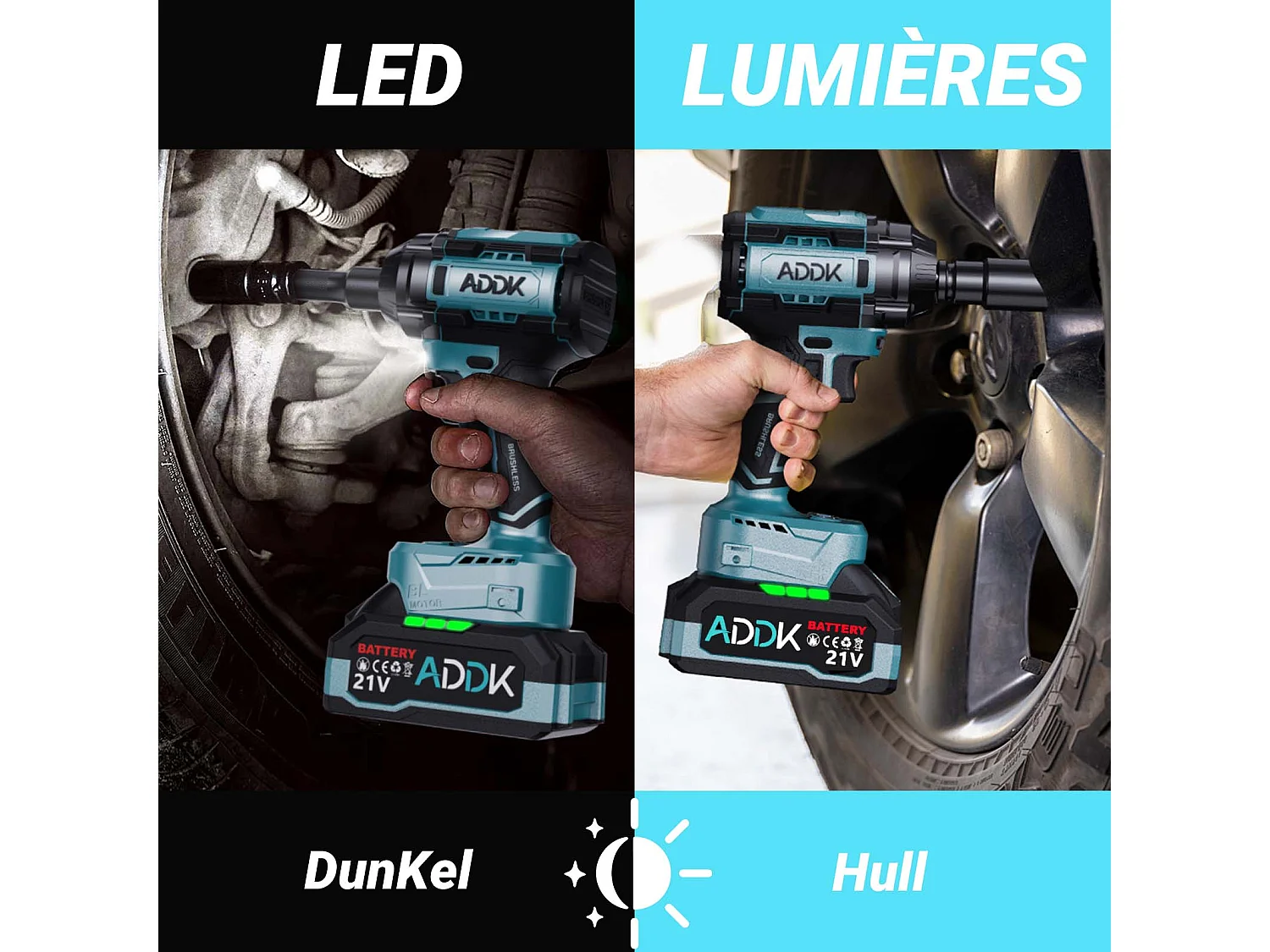 Clé à Chocs Sans Fil 21V Brushless - 1000Nm - 2 Batteries 2.1Ah - 6 Vitesses - 12 Accessoires