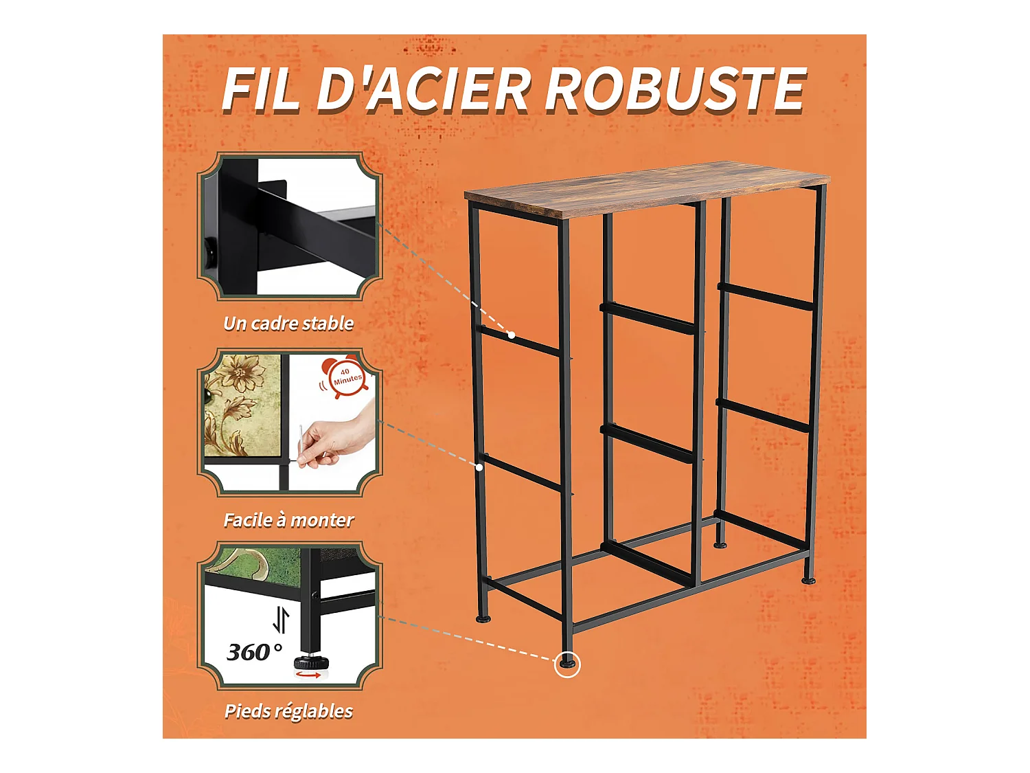 Vintage-Kommode mit 6 Schubladen aus bedrucktem Stoff und Metallrahmen – Retro und funktionales Design