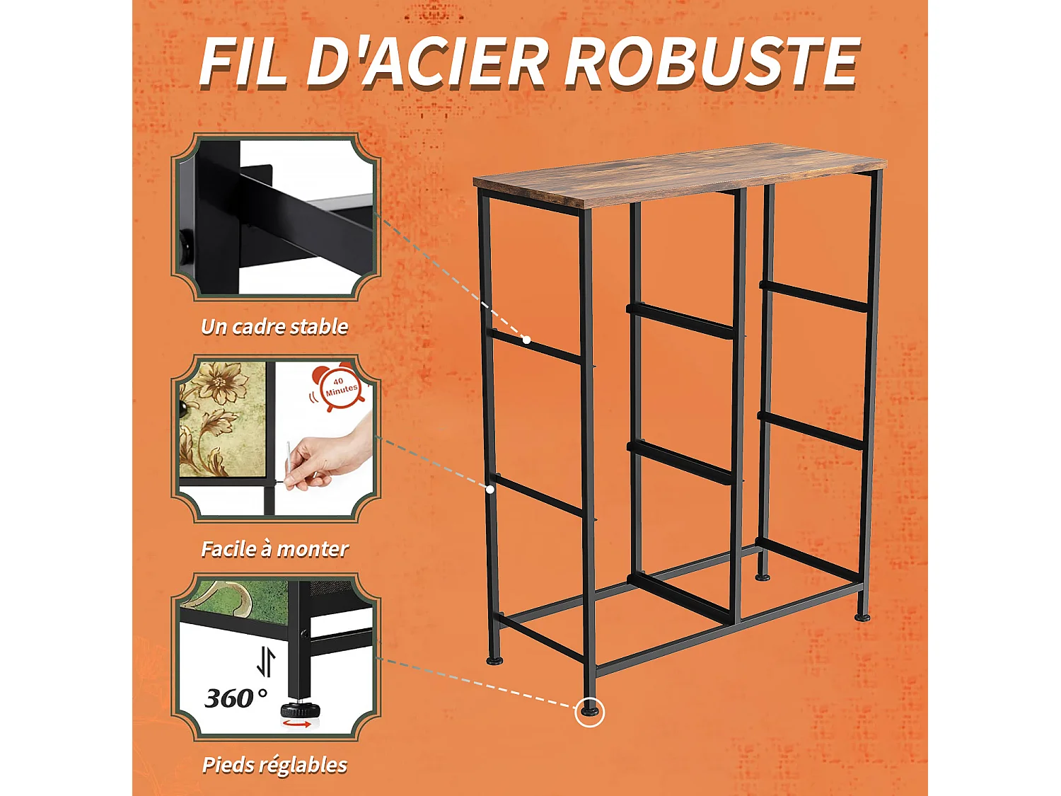 Commode vintage à 6 tiroirs en tissu imprimé et structure en métal – Design rétro et fonctionnel