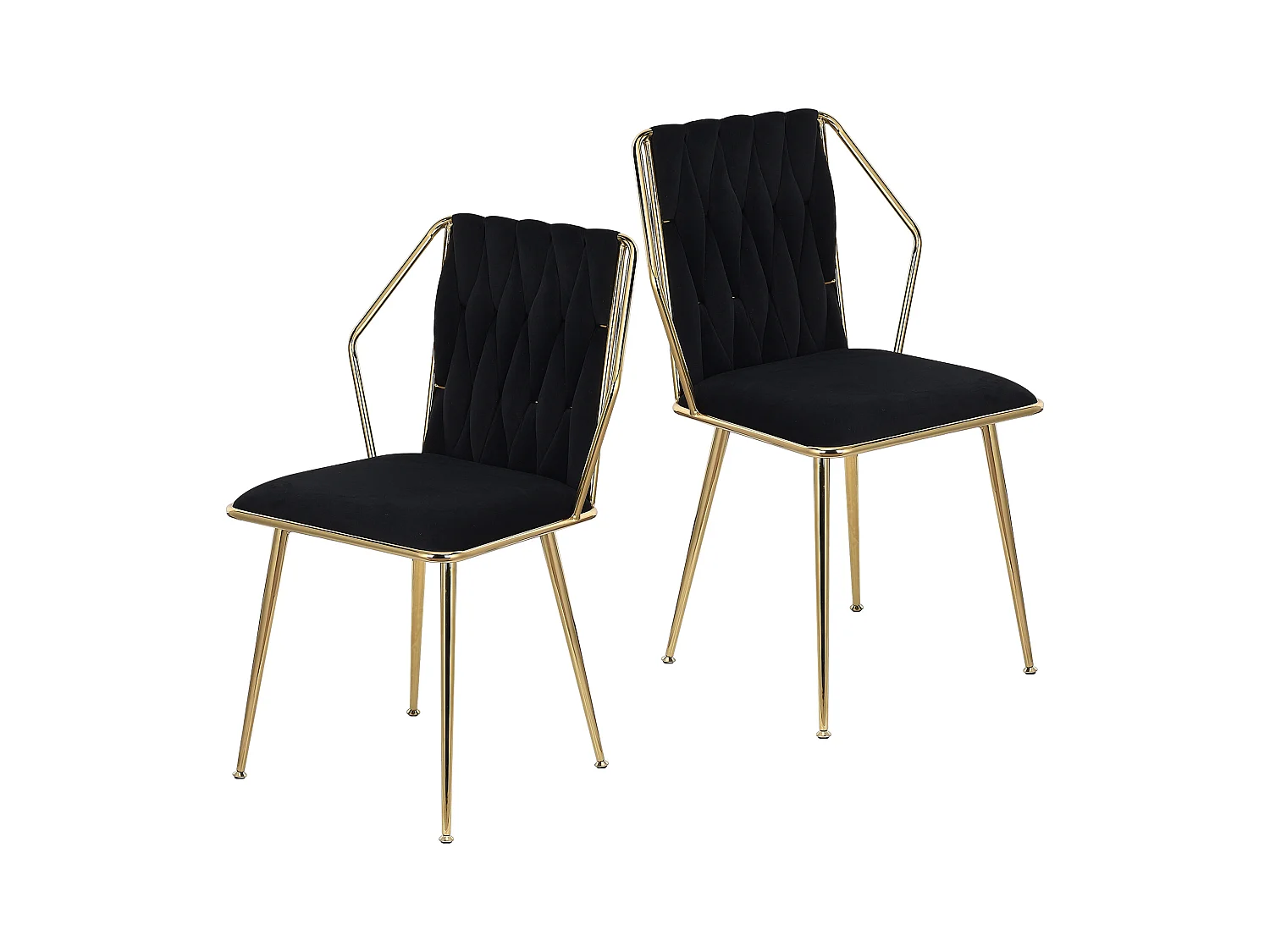 2er-Set Esszimmerstühle aus Samt – handgewebte Rückenlehne, goldene Metallbeine, elegant für das Esszimmer, Schwarz