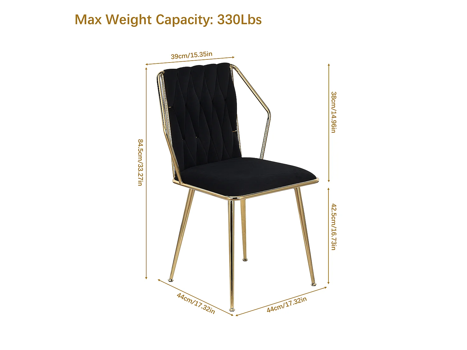 Set van 2 fluwelen eetkamerstoelen - handgeweven rugleuning, gouden metalen poten, elegant voor de eetkamer, zwart