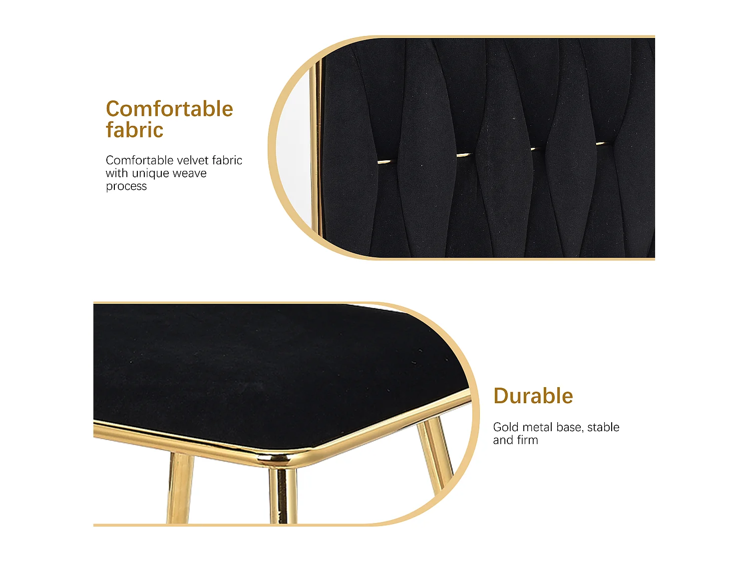 Set van 2 fluwelen eetkamerstoelen - handgeweven rugleuning, gouden metalen poten, elegant voor de eetkamer, zwart
