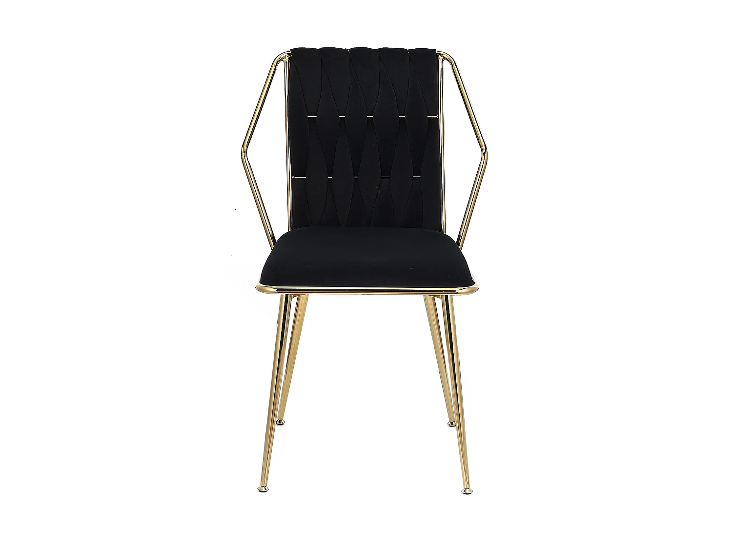 Set van 2 fluwelen eetkamerstoelen - handgeweven rugleuning, gouden metalen poten, elegant voor de eetkamer, zwart