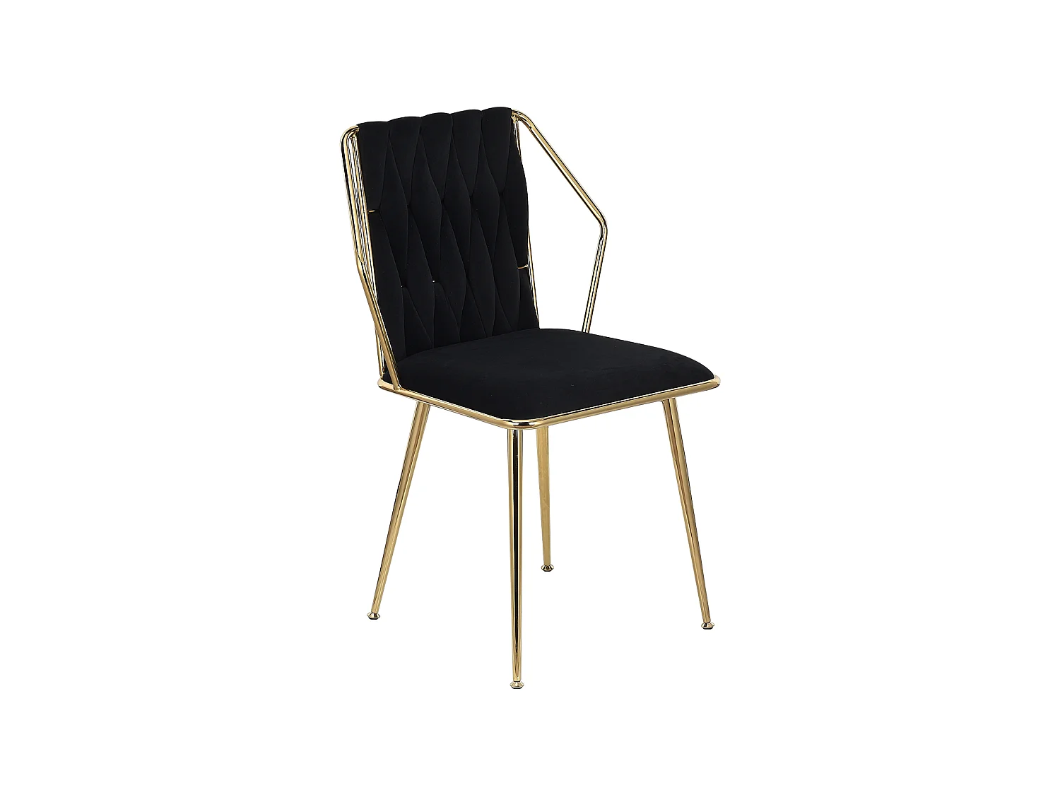 Set van 2 fluwelen eetkamerstoelen - handgeweven rugleuning, gouden metalen poten, elegant voor de eetkamer, zwart