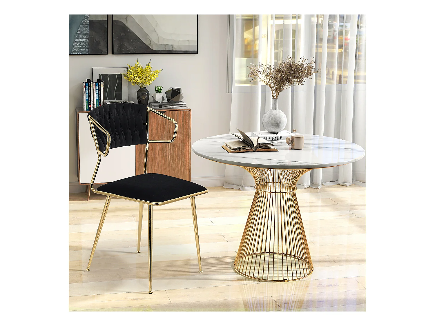 2er-Set Stühle aus Samt und Metall – bequem und modern, für Küche oder Restaurant, Schwarz