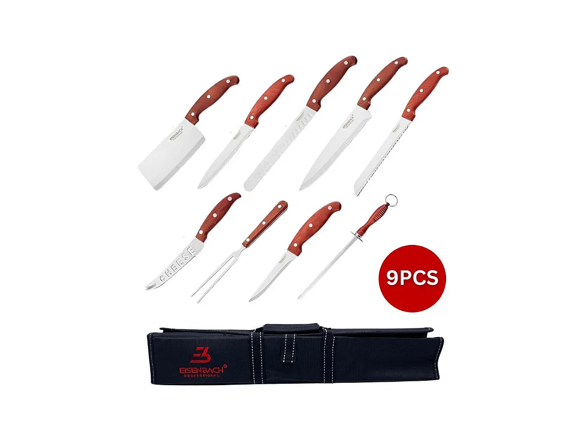 Ensemble de Couteaux Professionnels 9 Pièces avec Sac de Transport Eisenbach LH-049