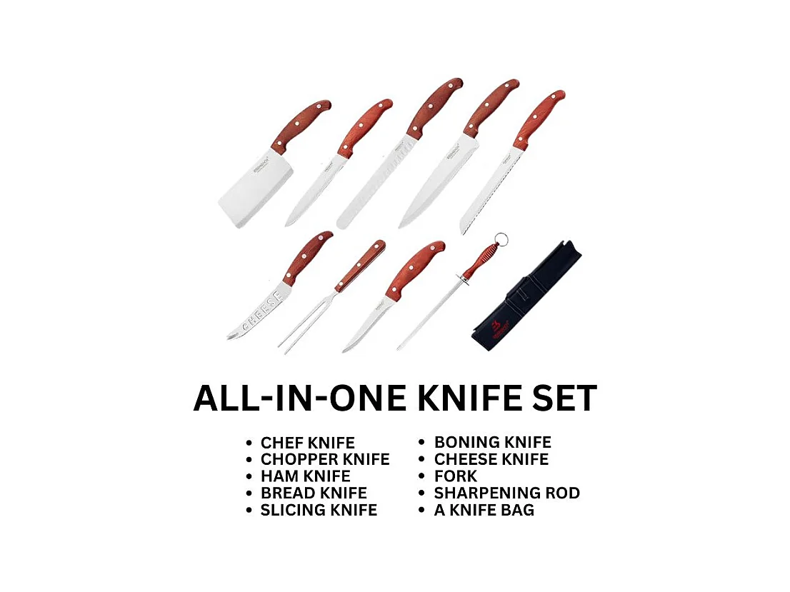 Ensemble de Couteaux Professionnels 9 Pièces avec Sac de Transport Eisenbach LH-049