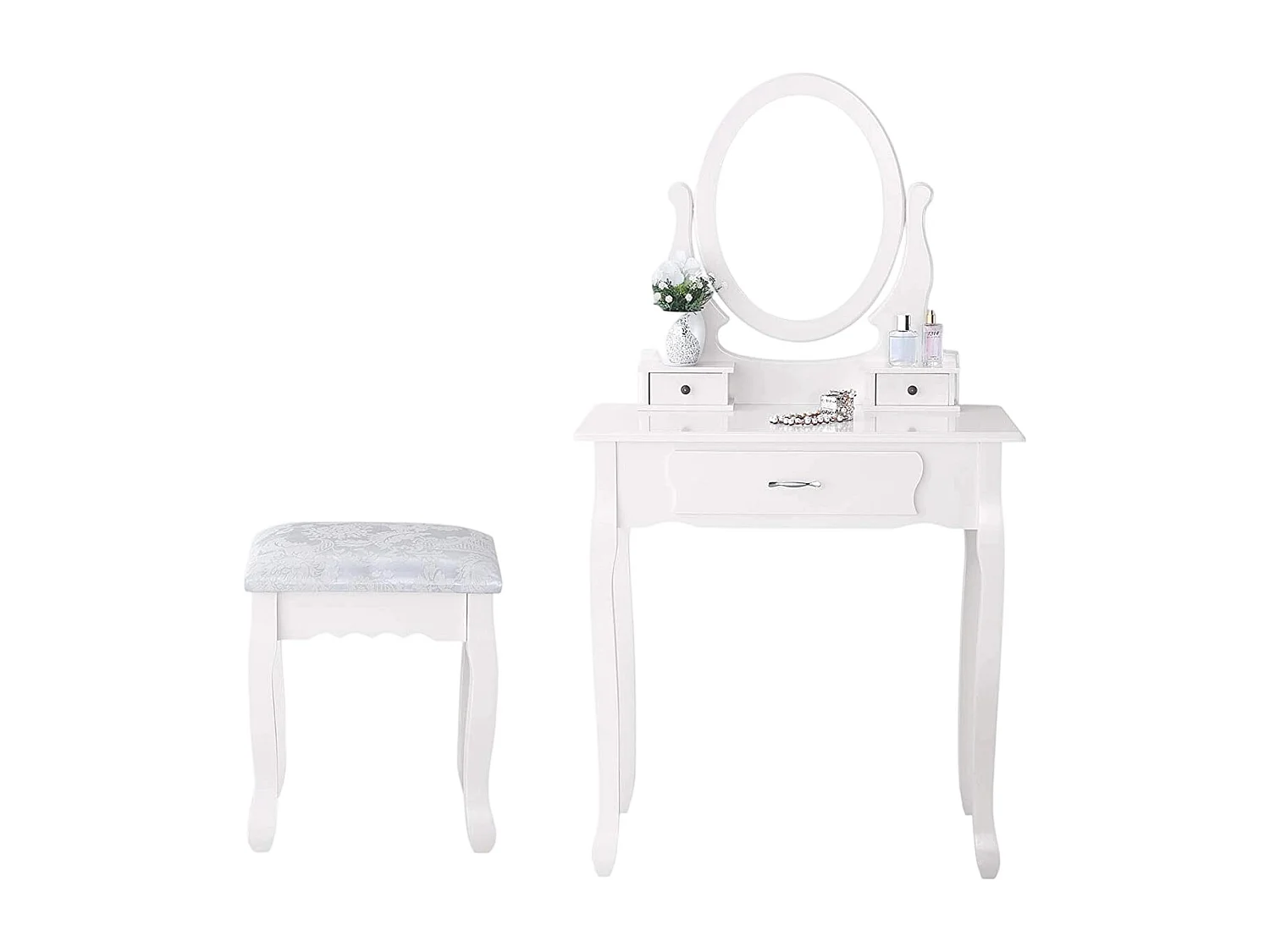 Coiffeuse avec tabouret, miroir pivotant et 3 tiroirs – Idéale pour enfants et adultes – Couleur blanche