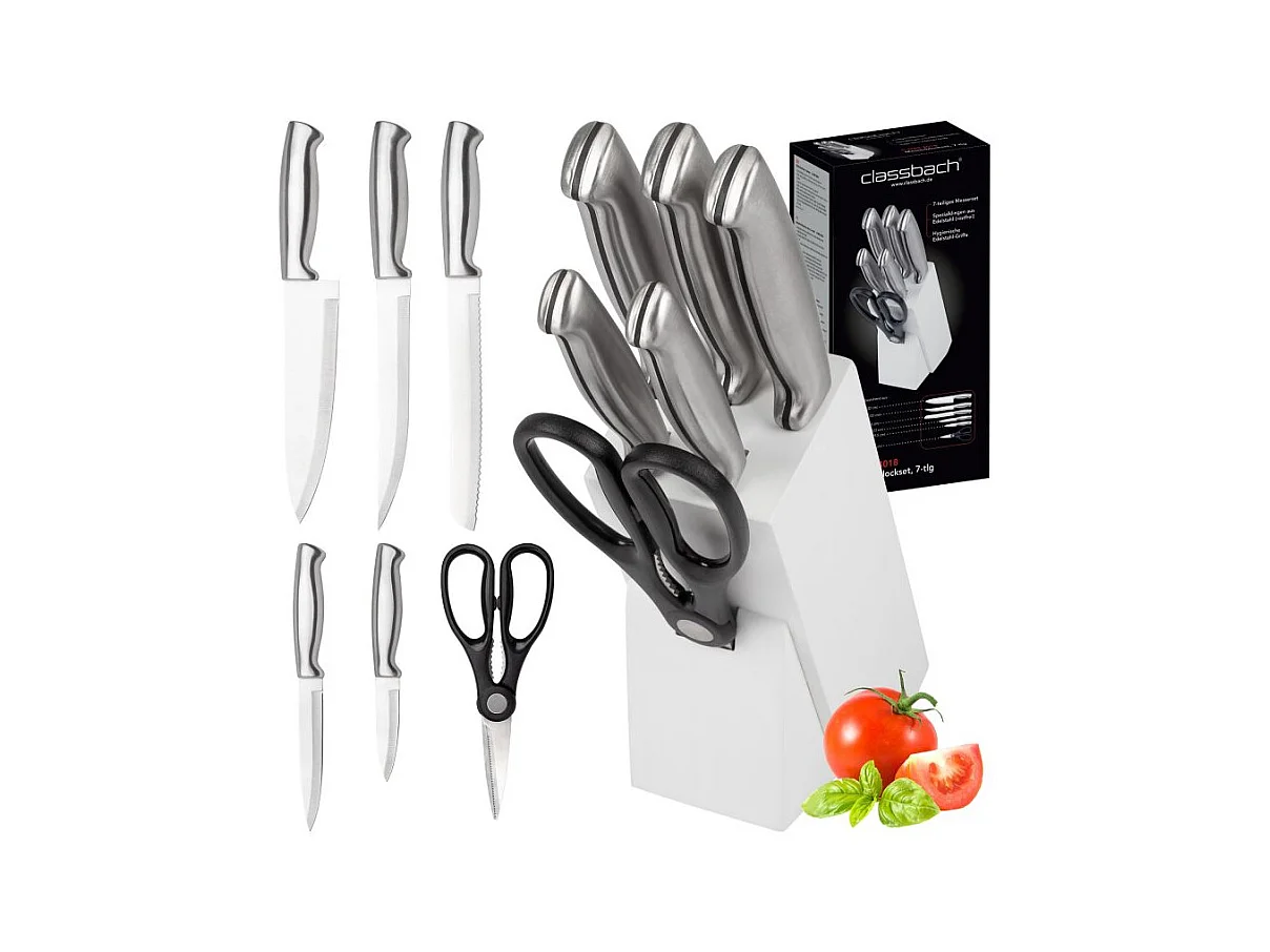 Set de couteaux avec support 7 pièces blanc Classbach C-MBS4018-Blanc