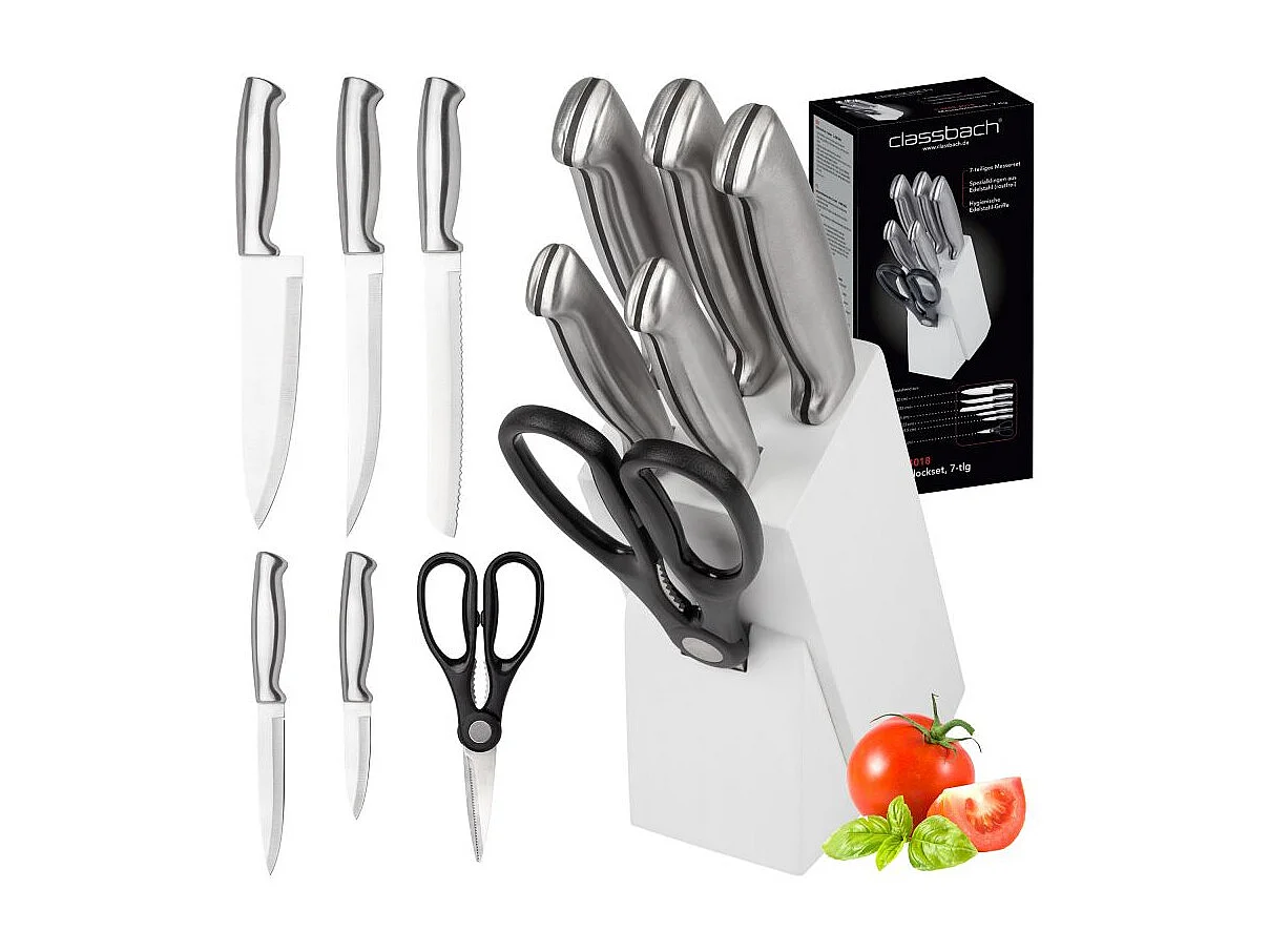Set de couteaux avec support 7 pièces blanc Classbach C-MBS4018-Blanc
