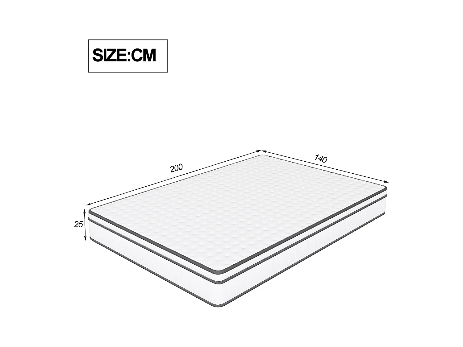 Pocketveringmatras 140x200 cm met geïntegreerde matrastopper – Dikte 25 cm