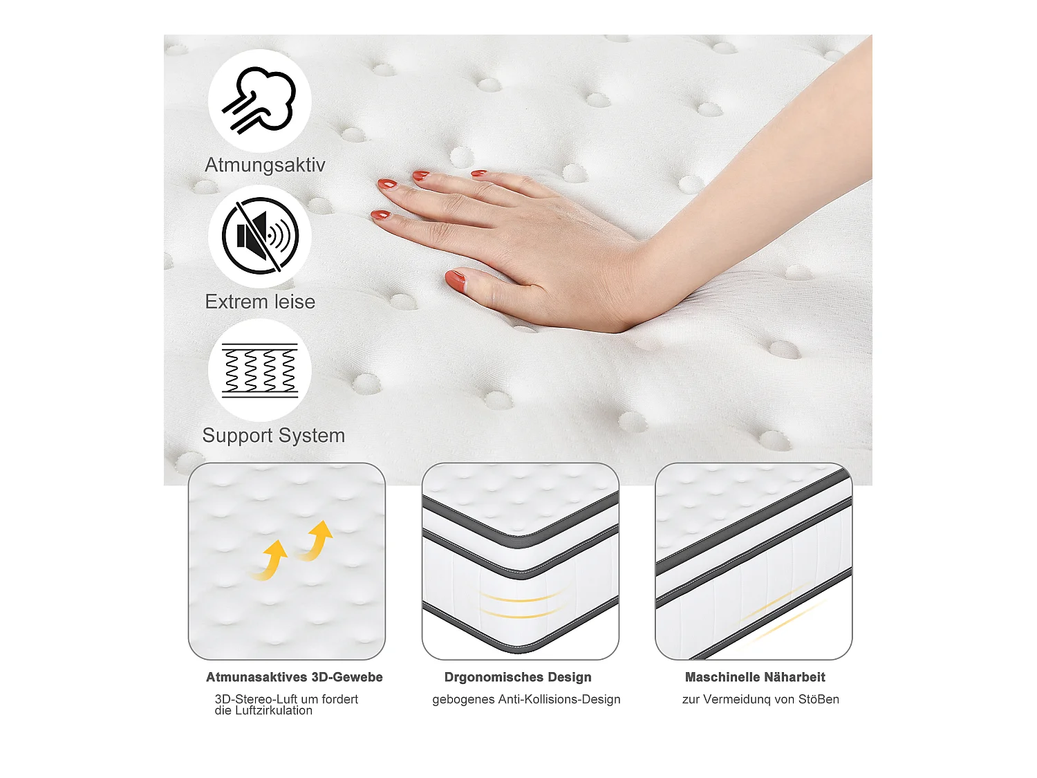 140x190 cm Taschenfederkernmatratze mit integrierter Matratzenauflage – Dicke 25 cm