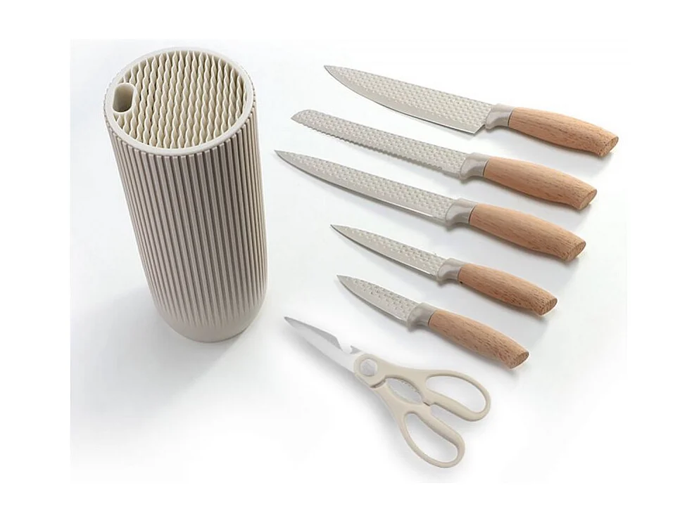 Ensemble de couteaux 5 pièces avec ciseaux et support Cream Royalty Line RLDC07E