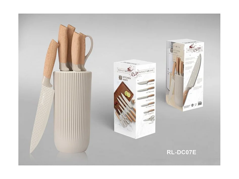 Ensemble de couteaux 5 pièces avec ciseaux et support Cream Royalty Line RLDC07E