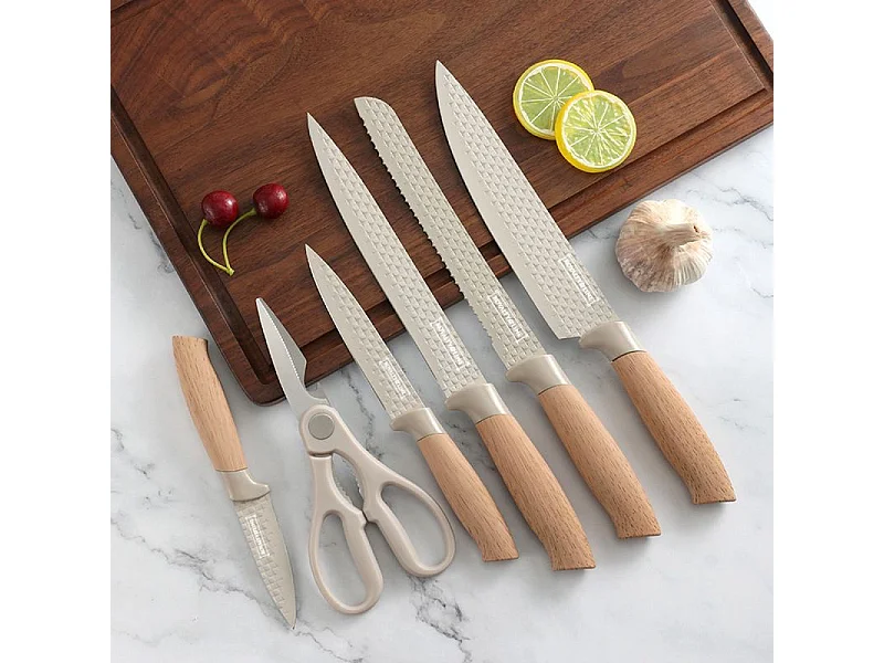 Ensemble de couteaux 5 pièces avec ciseaux et support Cream Royalty Line RLDC07E