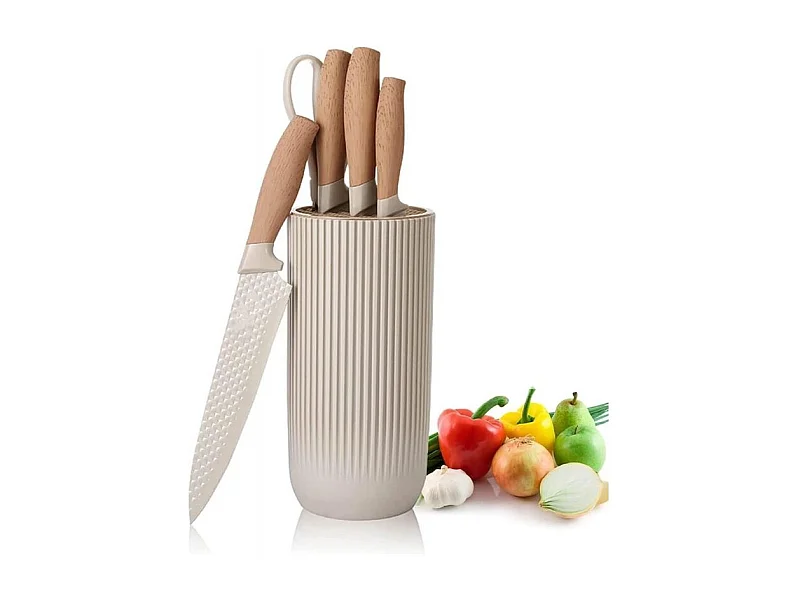 Ensemble de couteaux 5 pièces avec ciseaux et support Cream Royalty Line RLDC07E