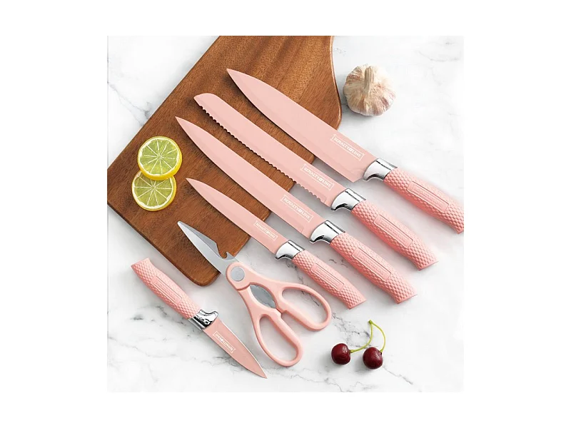 Ensemble de couteaux 5 pièces avec ciseaux et support Rose Royalty Line RLNC07P