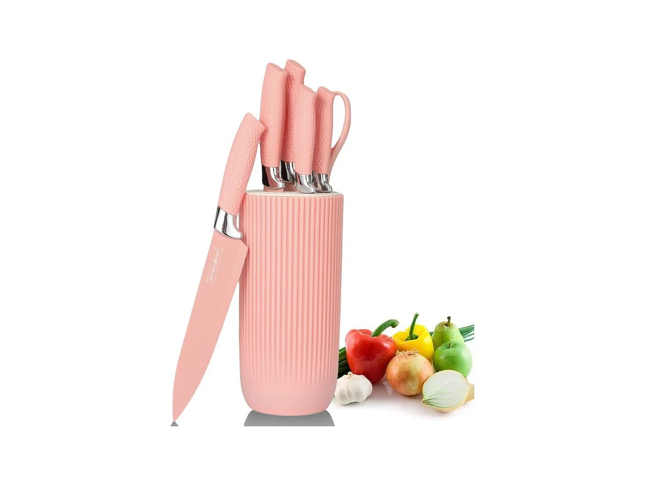 Ensemble de couteaux 5 pièces avec ciseaux et support Rose Royalty Line RLNC07P