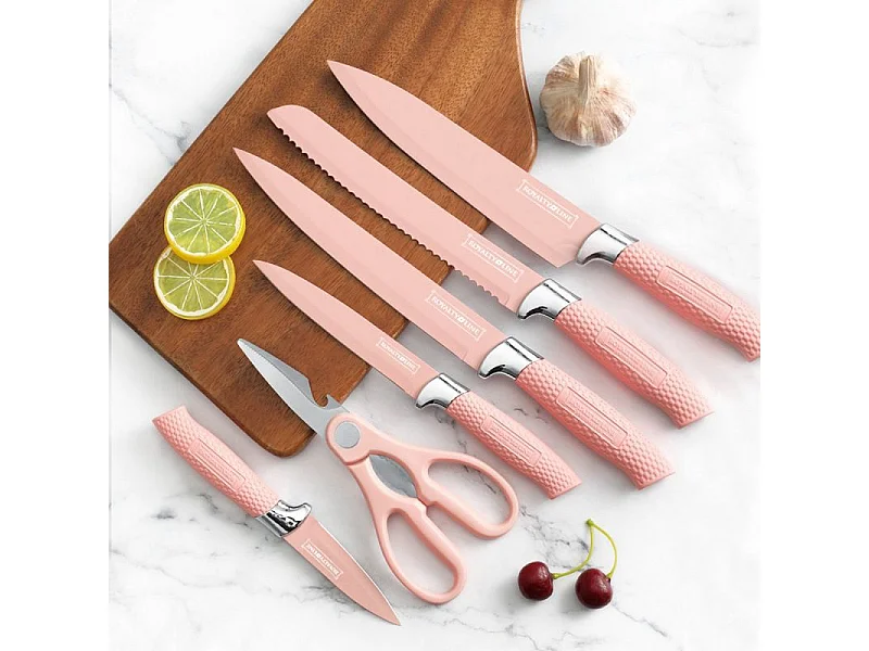 Ensemble de couteaux 5 pièces avec ciseaux et support Rose Royalty Line RLNC07P
