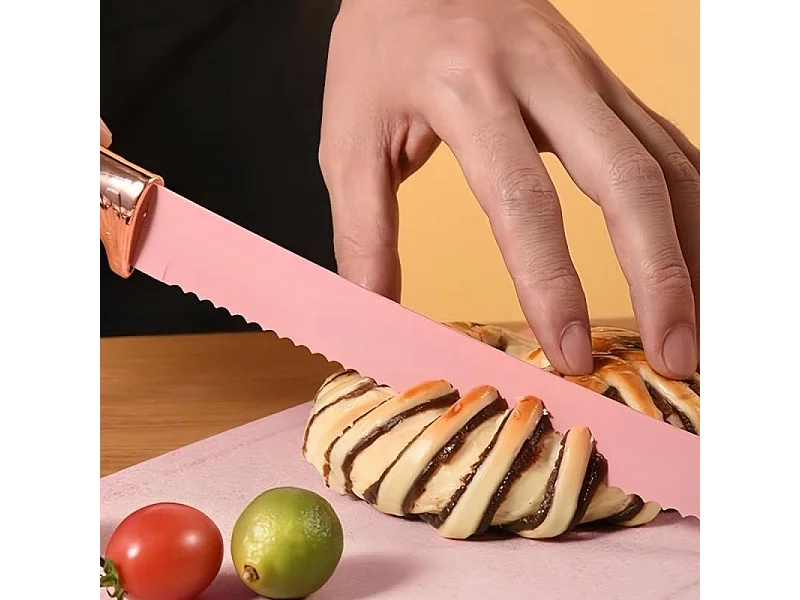 Ensemble de couteaux 5 pièces avec ciseaux et support Rose Royalty Line RLNC07P