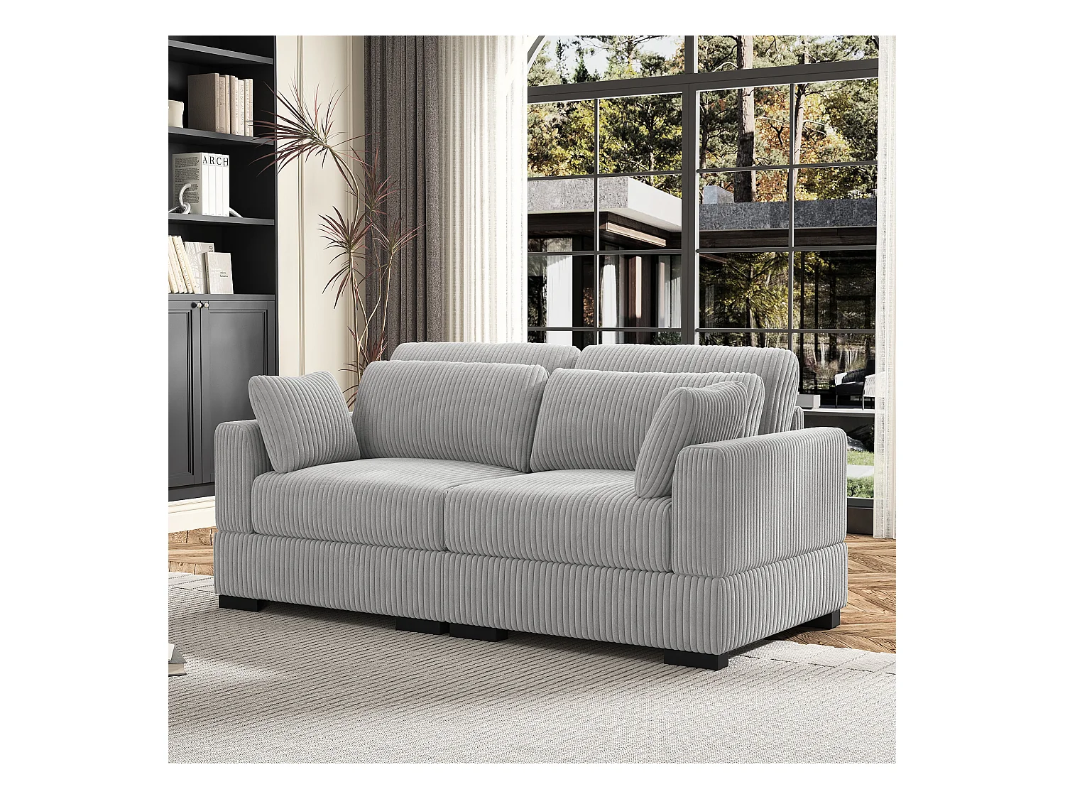 Grijze Corduroy Modulaire Bank - Combinatie met Linker- en Rechterarmleuningen, Zelfmontage Woonkamerbank