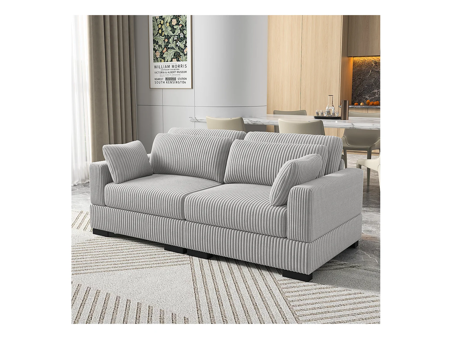 Grijze Corduroy Modulaire Bank - Combinatie met Linker- en Rechterarmleuningen, Zelfmontage Woonkamerbank