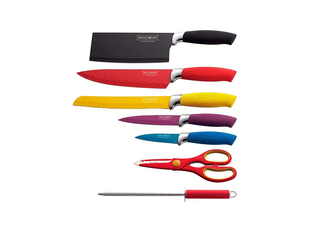 Ensemble de couteaux 7 pièces avec bloc Multicouleur Royalty Line RLCOL8W