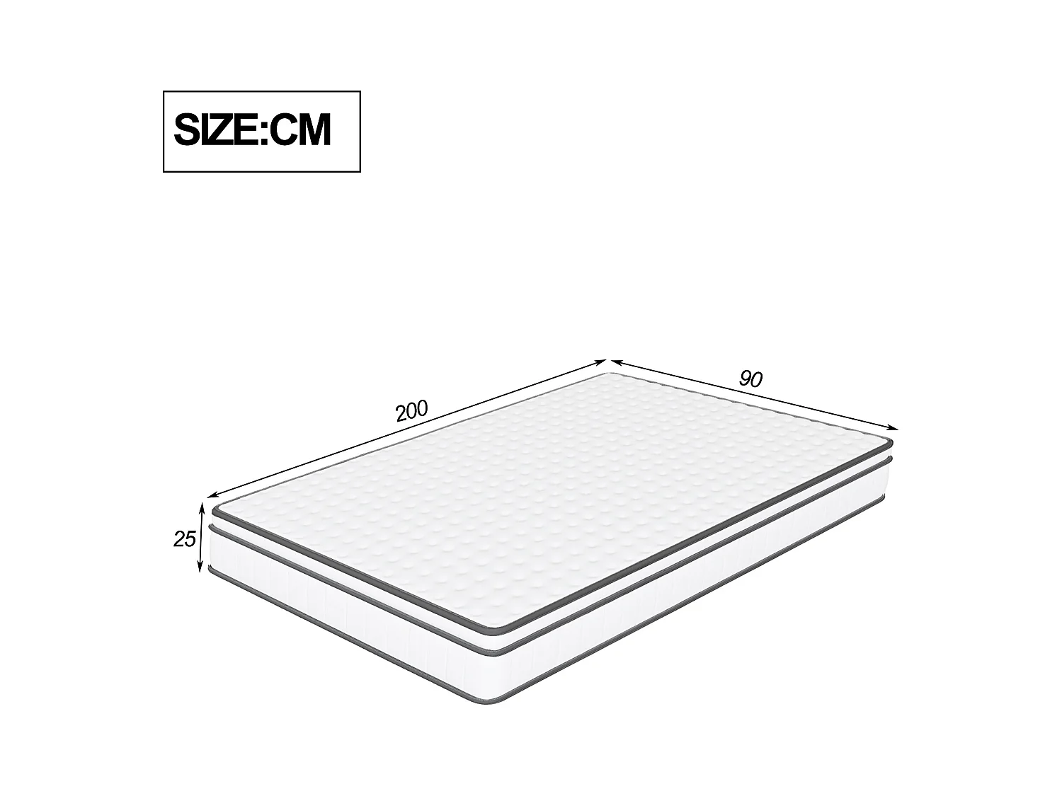 90x200 cm Taschenfederkernmatratze mit integrierter Matratzenauflage – Dicke 25 cm