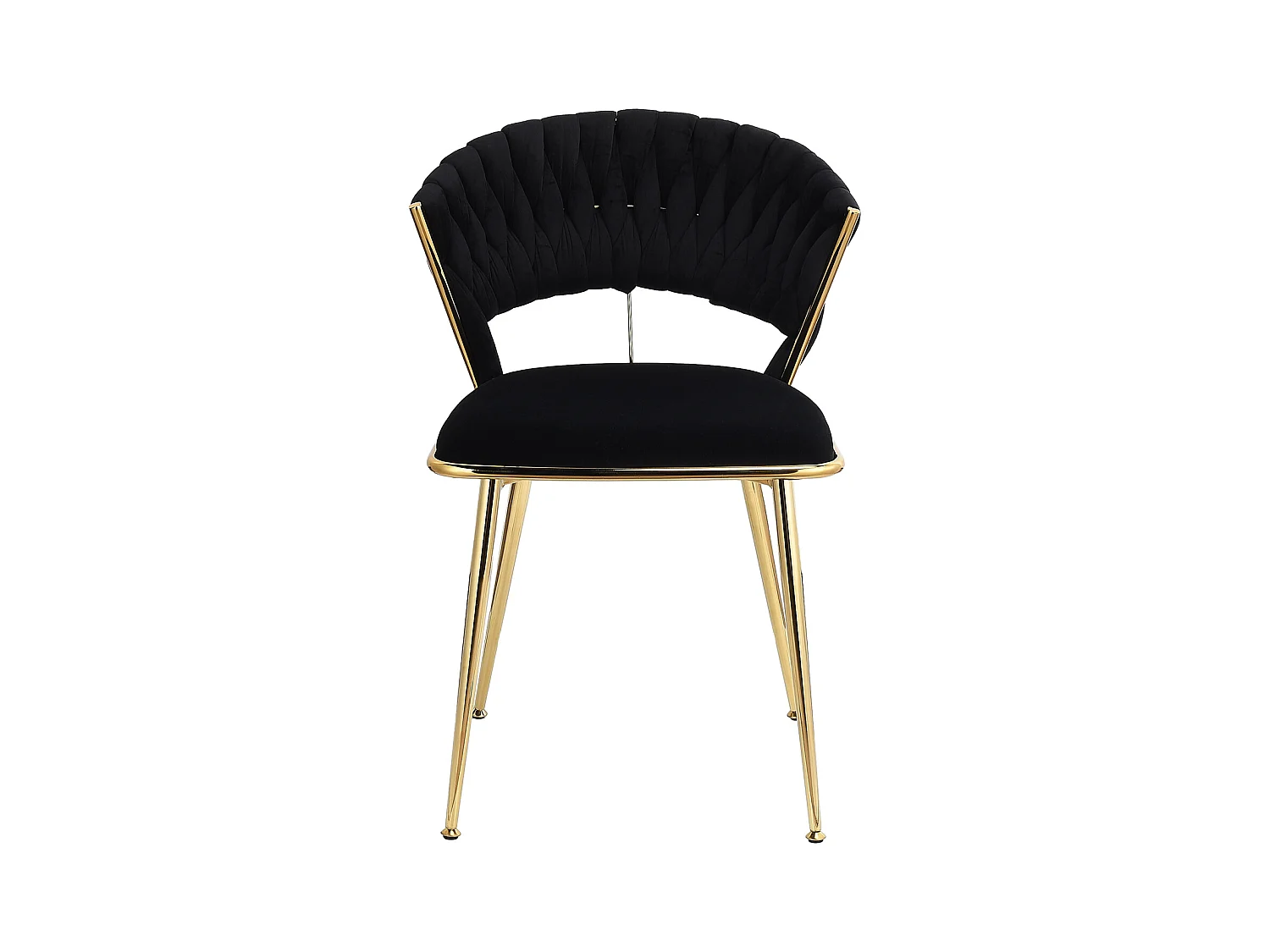 2er-Set Stühle mit Samtpolsterung – handgewebte Rückenlehne, goldene Metallbeine, modern für Esszimmer und Wohnzimmer, Schwarz