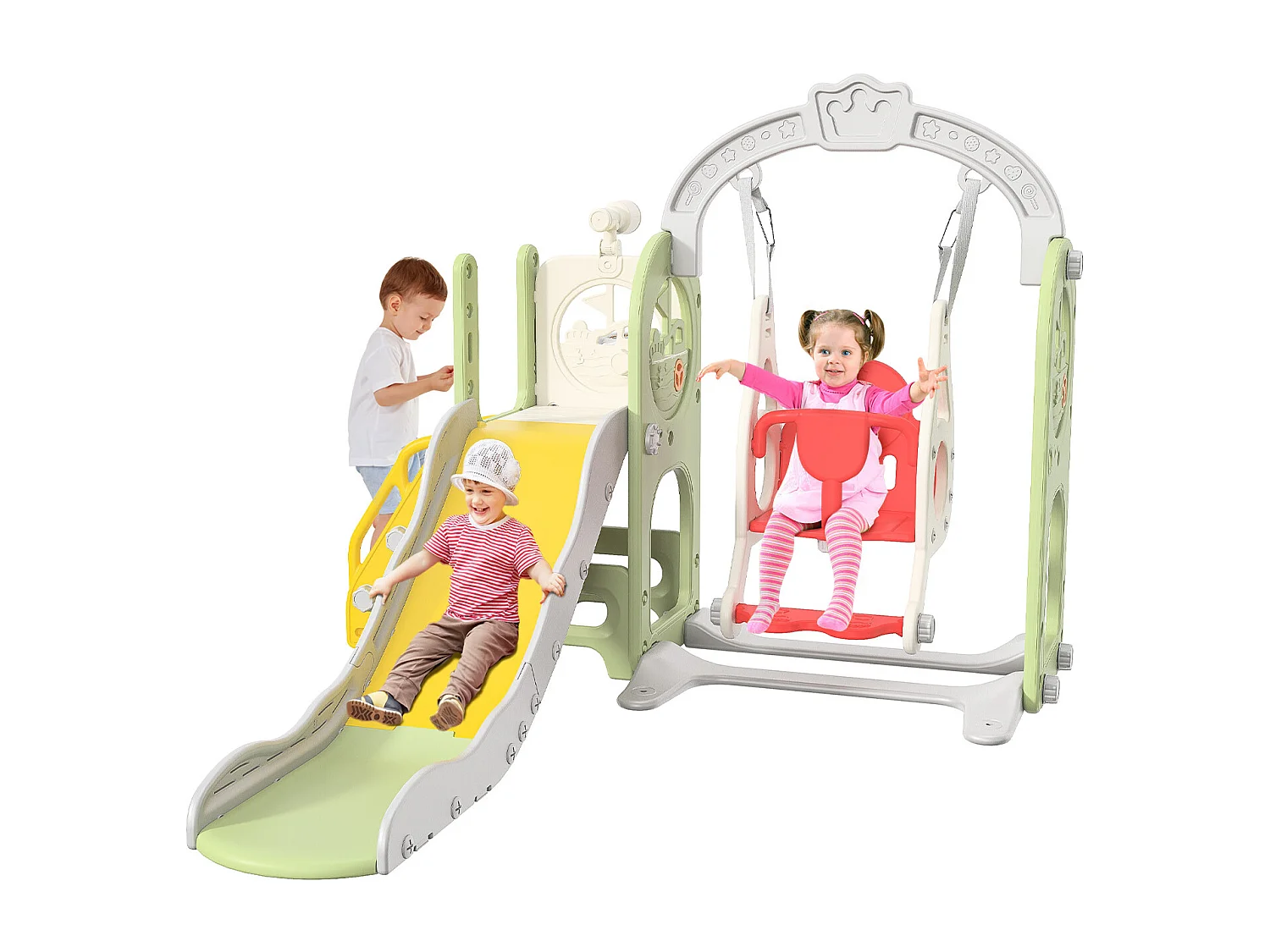 Tobogán + columpio + estructura de bolas + telescopio verde – Barco pirata